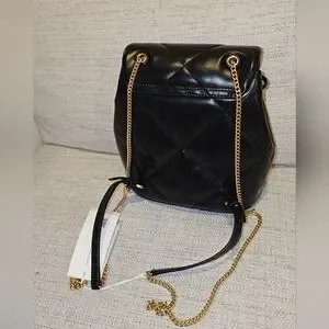 Tory Burch Black Quilted Backpack with Gold Accents Tory Burch Small Kira Diamond Quilted Leather Backpack  main image 2